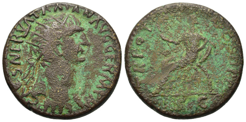 Trajan (98-117). Æ Dupondius (26,3mm, 11.6g). Rome, AD 99-100. Radiate head r. R...