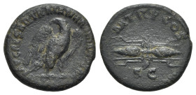 Hadrian (117-138). Æ Semis (18mm, 3.28g, 6h). Rome, 121-2. Eagle standing r., head l. R/ Winged thunderbolt. RIC II.3 624. Good Fine