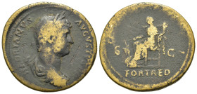 Hadrian (117-138). Æ As (27,8mm, 12g). Rome, AD 132-134. Laureate and draped bust r. R/ Fortuna seated l., holding rudder set on globe and cornucopia....