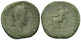 Commodus (177-192). Æ Sestertius (33mm, 26.40g). M COMMODVS ANTONINVS AVG PIVS. Laureate bust r. R/P M TR POT VIIII IMP VI COS IIII P P Pax seated l. ...