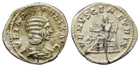Julia Domna (Augusta, 193-217). Rome. AR Denarius (19,5mm, 3.25g). Draped bust of Julia Domna r. R/ Venus seated l., extending hand and holding scepte...