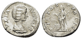 Julia Domna (Augusta, 193-217). AR Denarius (18,3mm, 3.41g), Rome, AD 196-211. Draped bust of Julia Domna r. R/ Veiled Pietas standing front, head l.,...