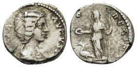Julia Domna (Augusta, 193-217). Rome, AD 200-207. AR Denarius (16,8mm, 3.55g). Draped bust r. R/ Diademed and veiled Juno standing facing, head l., ho...