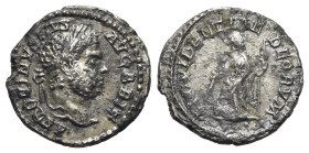 Caracalla (198-217). AR Denarius (19mm, 2.85g, 6h). Rome, 210-3. Laureate head r. R/ Providentia standing l., holding wand over globe and sceptre. RIC...