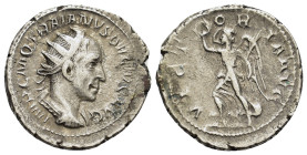 Trajan Decius (249-251). AR Antoninianus (23mm, 4.8g). Rome. Radiate, and cuirassed bust r. R/ Victory advancing l., holding wreath and palm. RIC 29c.