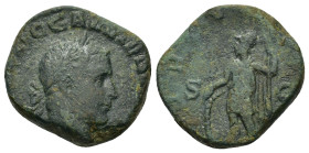 Gallienus (253-268). Æ Sestertius (23,5mm, 15,5g). Rome, AD 254. Laureate and cuirassed bust r. R/ Virtus standing facing, head l., holding spear and ...