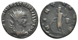 Quintillus (AD 270). Radiate (19.5mm, 2.65g, 12h). Mediolanum. Radiate and cuirassed bust r. R/ Virtus standing l., holding shield set on ground and s...