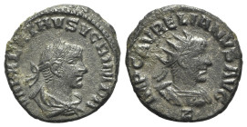 Aurelian and Vabalathus (270-275). Radiate (21mm, 3.45g, 12h). Antioch, 270-2. Radiate and cuirassed bust of Aurelian r.; Z below. R/ Laureate, draped...