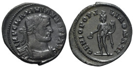 Maximianus (286-305). Æ Follis (28mm, 8.19g, 6h). Londinium, 296-303. Laureate and cuirassed bust r. R/ Genius standing l., holding patera and cornuco...