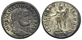 Maximianus (286-305). Æ Follis (26mm, 10.32g, 6h). Heraclea, c. 296-7. Laureate head r. R/ Genius standing l., holding patera from which liquor flows ...