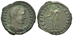 Galerius (305-311). Æ Follis (26,3mm, 6.7g). Heraclea, AD 308-309. Laureate head r. R/ Genius standing l., holding patera and cornucopia; •HTΓ•. RIC V...