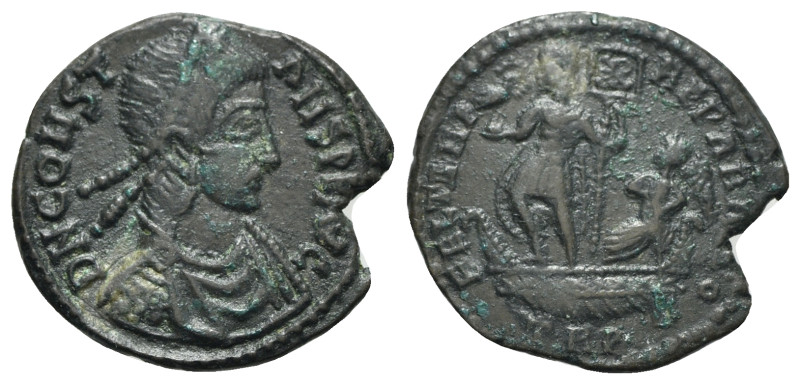 Constans (337-350). Æ (24mm, 5.94g, 5h). Treveri, c. 348-350. Pearl-diademed, dr...