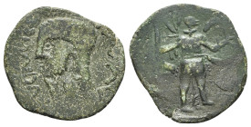Claudius (41-54). Contemporary imitation of Æ As (24mm, 3.87g, 3h). Bare head l. R/ Minerva standing r., brandishing javelin and holding shield on l. ...