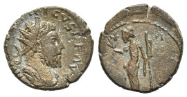 Barbarous Radiate, imitating Tetricus I (17mm, 2.53g, 9h). Radiate head r. R/ Pax standing l., holding branch and sceptre. VF