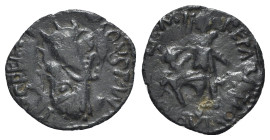 Barbarous Æ Radiate (18mm, 1.03g, 3h). Radiate, draped and cuirassed bust r. R/ Soldier standing l., spearing fallen horseman. Good Fine