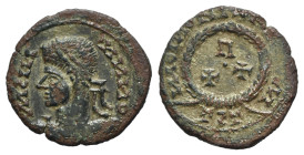 Barbarous Æ, imitating Crispus, c. 4th-5th century (18mm, 1.76g, 3h). Laureate bust l. R/ Wreath. Near VF