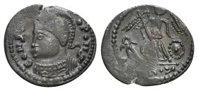 Barbarous Æ, imitating Commemorative series (16mm, 1.35g, 6h). Helmeted and mantled bust of Constantinople l. R/ Victory standing facing, head l., hol...