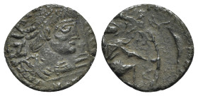 Barbarous Æ, imitating Constans or Constantius II, c. 4th-5th century (16mm, 1.44g, 6h). Diademed, draped and cuirassed bust r. R/ Soldier standing l....