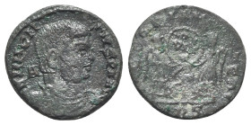 Magnentius (350-353). Æ (17mm, 2.55g, 3h). Imitation of Treveri. Bare-headed and cuirassed bust r. R/ Two Victories standing facing each other, holdin...
