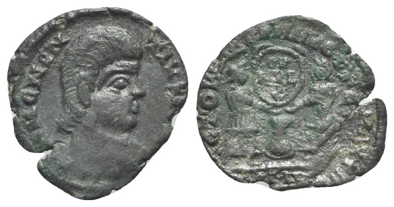 Magnentius (350-353). Æ (19mm, 1.45g, 2h). Imitation of Ambianum. Bare-headed an...