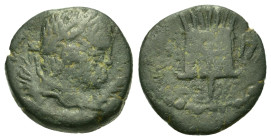 Uncertain. Probably Barbaric imitation of Roman Imperial Æ Follis (13,4mm, 3g). Laureate head r. R/ Standard(?).