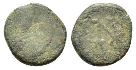 Anastasius I (491-518). Æ Nummus (9.5mm, 0.62g). Constantinople, AD 491-498. Diademed, draped and cuirassed bust r. R/ Monogram of Anastasius. Sear 13...