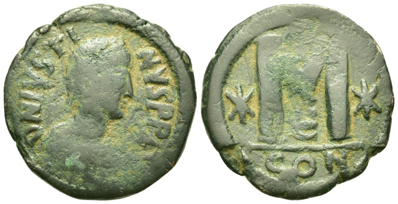 Justin I (518-527). Æ 40 Nummi (32,8mm, 17g). Constantinople. Diademed, draped a...