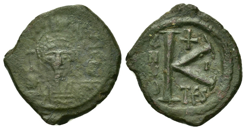 Maurice Tiberius (582-602). Æ 20 Nummi (22.5mm, 5.85g). Thessalonica, year 1 (58...