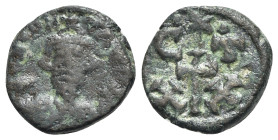 Constans II (641-668). Æ 20 Nummi (16mm, 3.64g, 3h). Carthage, 647-659. Crowned and draped facing bust, holding mappa and globus cruciger. R/ Large cr...