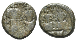 Constans II with Constantine IV, Heraclius and Tiberius (641-668). Æ 20 Nummi (18mm, 4.70g, 12h). Carthage, 659-668. Crowned and draped facing busts o...