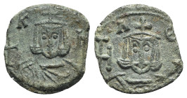 Nicephorus I and Stauracius (802-811). Æ 40 Nummi (18mm, 2.28g, 6h). Syracuse. Crowned, facing bust of Nicephorus, with short beard, wearing chlamis, ...