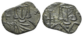 Michael I (811-813). Æ 40 Nummi (19mm, 2.02g, 6h). Syracuse, AD 811. Crowned and bearded facing bust of Michael, wearing loros, holding cross potent. ...