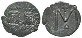 Michael II and Theophilus (820-829). Æ 40 Nummi (24mm, 3.68g, 6h). Syracuse, 821-9. Crowned facing busts of Michael and Theophilus. R/ Large M; cross ...