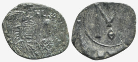 Michael II and Theophilus (820-829). Æ 40 Nummi (26mm, 4.03g, 6h). Syracuse, 821-9. Crowned facing busts of Michael and Theophilus. R/ Large M; cross ...