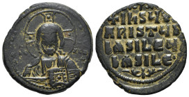 Anonymous, time of Basil II and Constantine VIII (c. 976-1025). Æ 40 Nummi (32mm, 15.23g, 6h). Facing bust of Christ Pantocrator. R/ Legend in four li...