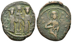 Constantine X and Eudocia (1059-1067). Æ 40 Nummi (24,5mm, 7.8g). Constantinople. Christ standing facing on footstool. R/ Constantine and Eudocia stan...