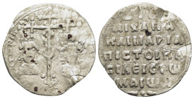 Michael VII Ducas, with Maria (1071-1078). Miliaresion (22mm, 1.60g). Constantinople. EN TOΥTω NIKATE MIXAHΛ KAI MAPIA Cross crosslet with central X a...