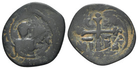 Alexius I (1081-1118). Æ 40 Nummi (25mm, 4.26g). Thessalonica, c. 1081-1087. Cross patent on two steps; pellet at each limb; barred IC-XC/NI-KA in the...