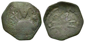 Alexius I Comnenus (1081-1118). Æ Tetarteron (20mm, 1.97g). Thessalonica. Crowned facing bust, holding cruciform scepter and globus cruciger. R/ Cross...