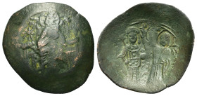 Manuel I Comnenus. AD 1143-1180. Æ Trachy (26,7mm, 2.6g). Constantinople. Christ enthroned facing. R/ Emperor and Virgin standing facing. Sear 1966.