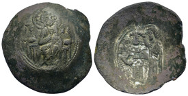 Manuel I Comnenus, 1143-1180. Trachy (Billon, 28mm, 3,90g.), Constantinople, c. 1167-1183(?). IC - XC Christ Pantokrator enthroned facing; no star to ...