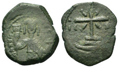 Manuel I Comnenus (1143-1180). Æ Tetarteron (21,3mm, 4.2g) . Thessalonica. Facing bust holding labarum and globus cruciger. R/ Cross with X at center ...