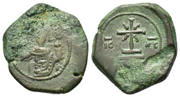 Manuel I Comnenus (1143-1180). Æ Tetarteron (21,1mm, 4.25g) . Thessalonica. Facing bust holding labarum and globus cruciger. R/ Cross with X at center...