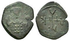 Manuel I (1143-1180). Æ Half Tetarteron (15,4mm, 1.48g). Uncertain Greek mint. Crowned facing bust of Michael, holding labarum and globus cruciger. R/...