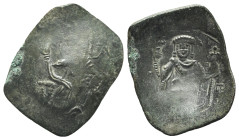 Latin Rulers of Constantinople, 1204-1261. Æ Trachy (27mm, 2.36g, 6h). Christ Pantokrator standing facing. R/ Emperor standing facing, holding labarum...