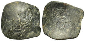 Latin Rulers of Constantinople (1204-1261). Æ Trachy (19mm, 1,40 g.). Small module. Constantinople mint. The Theotokos enthroned facing. R/Emperor sta...