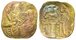 Empire of Nicaea. John III Ducas (1222-1254). Æ Hyperpyron (20,7mm, 2.45g). Uncertain mint. Christ Pantokrator seated facing on throne. R/ John standi...