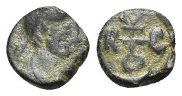 Uncertain tribe. Pseudo-Imperial coinage, c. 440-490. Æ (9mm, 0.73g, 6h). Diademed bust r. R/ Cruciform monogram. VF