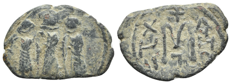 Arab-Byzantine, Umayyad Caliphate, 7th century. Æ Fals (28mm, 6.02g, 6h). "Pseud...