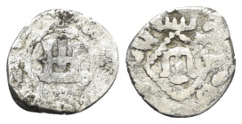 Kaffa, Genoese colony, c. 15th century. AR Asper (13mm, 0.70g). Castle. R/ Tamga. Lunardi C55. Near VF